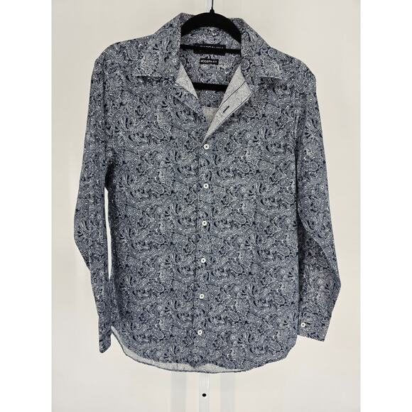 Nick Graham Mens Sz 15.5 32-33 Long Sleeve Dress Shirt Navy Blue Paisley Print - Picture 1 of 5